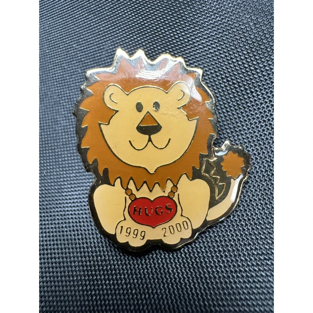 Lion Hugs Lapel Pin Red Heart